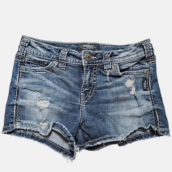 Silver Jeans Berkley Distressed Cut Off Denim Shorts‎ 27/3 Beach Summer Coastal - Picture 1 of 8